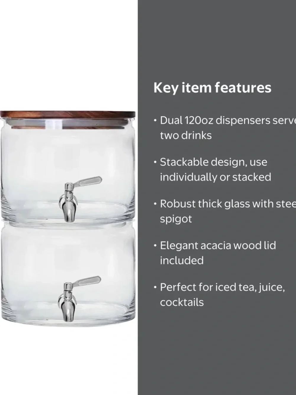 BETTER HOMES & GARDENS NWT 240oz Stacking Glass Beverage Dispenser Acacia Lid